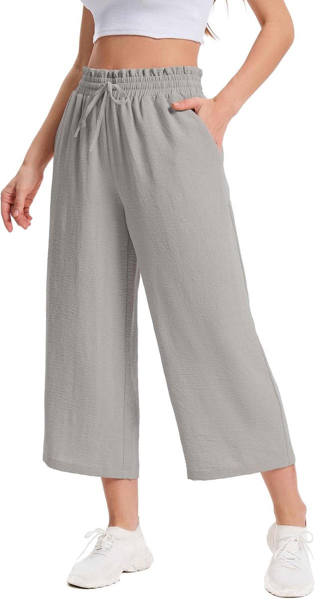 3/4 Culotte Lichte Zomerbroek met Zakken Ademende Capribroek voor Dames