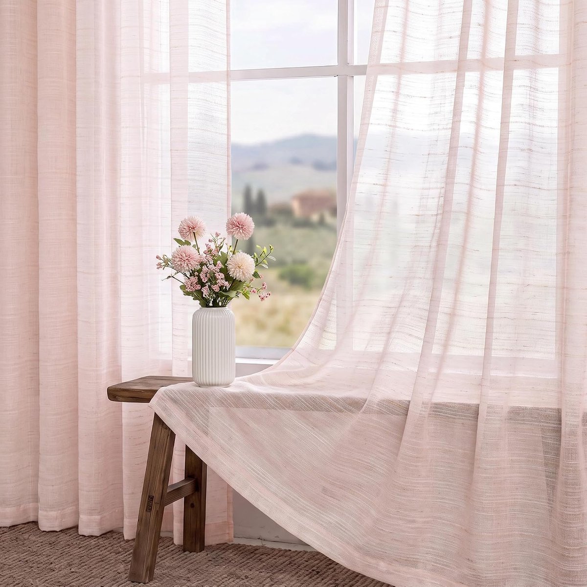 gordijnen kinderkamer meisjes voile transparant H 225 x B 140 cm met oogjes linnen gordijn doorzichtig voor woonkamer modern slaapkamer lichtdoorlatend tule vitrage boho landhuis 2 stuks