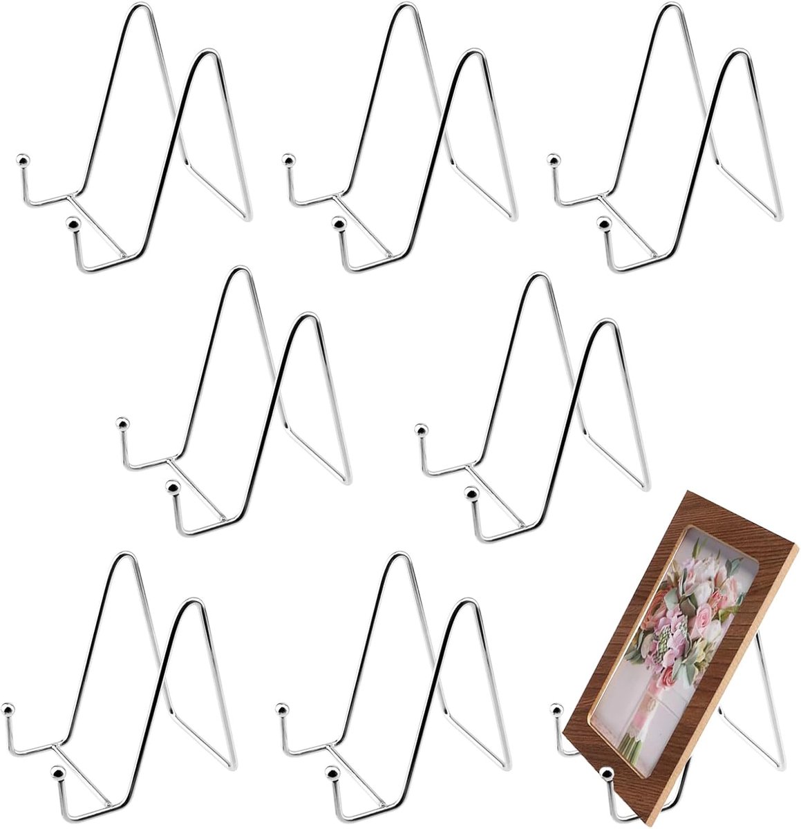 8 stuks metalen bordenstandaard zilver, 4 inch ijzeren schildersezel display standaard plaathouder, metalen bordenstandaard voor foto, kunst, borden, boeken, lijsthouders en tafelkunst