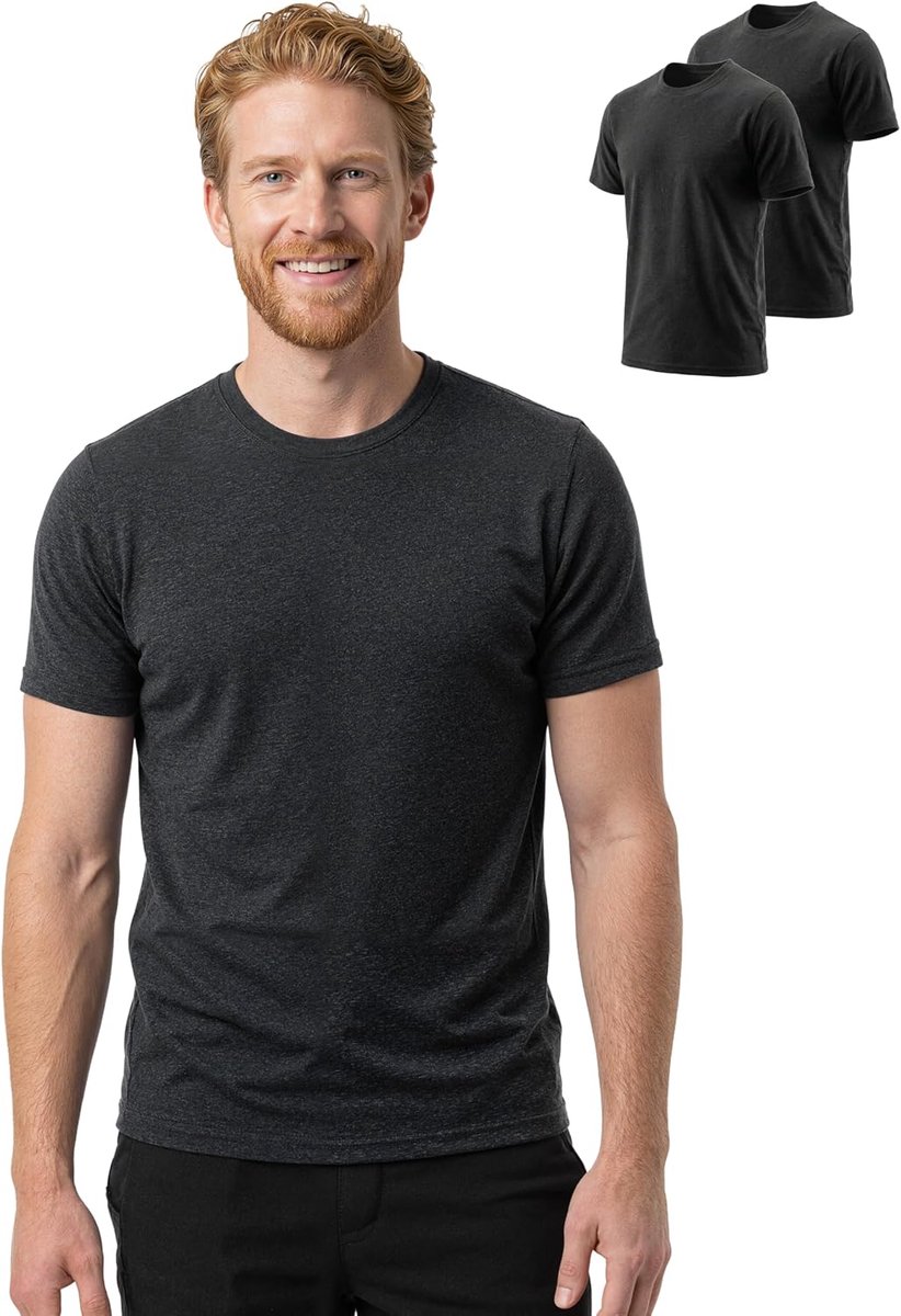 Set van 2 100% merinowol T-shirt voor heren, wollen basislaag met korte mouwen, ademend lichtgewicht onderhemd
