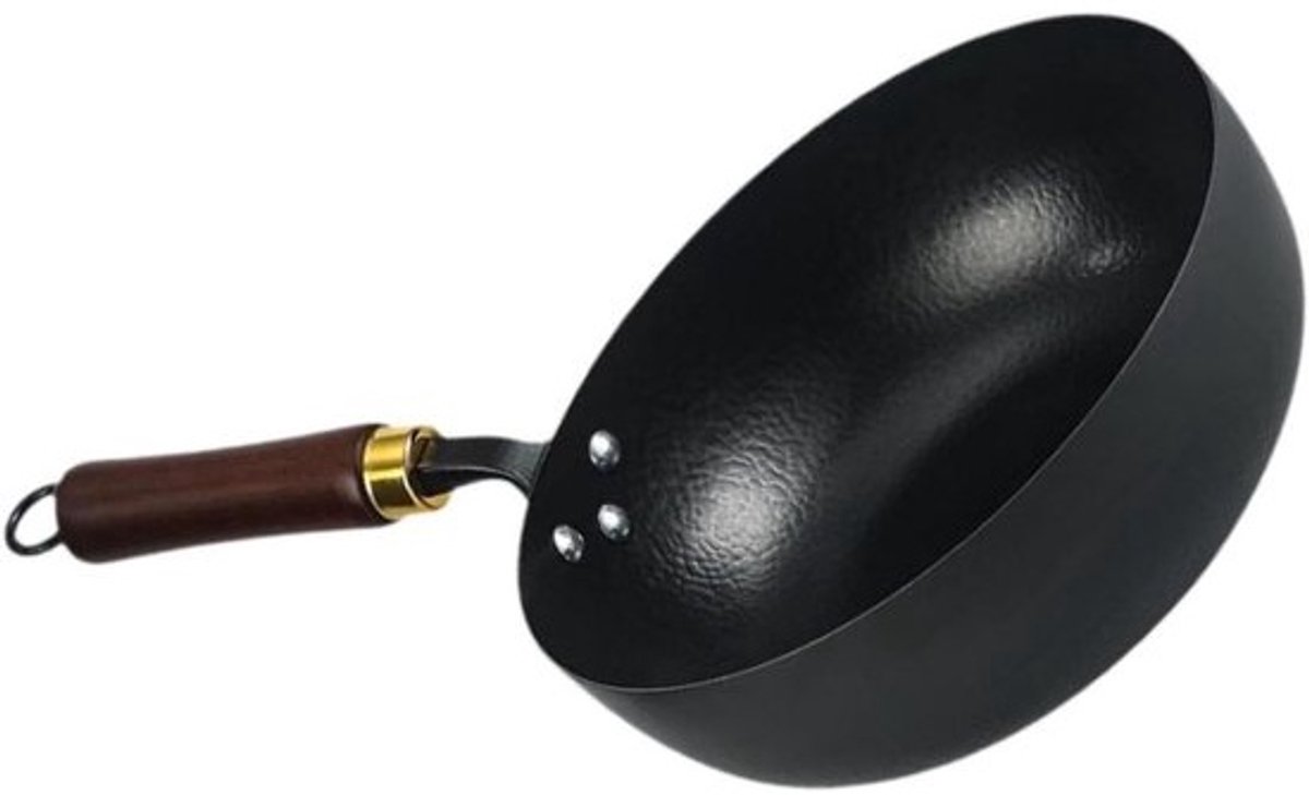 Wokpan Gietijzer - Koekenpan - Moeiteloos Koken - Snelle Warmteverdeling - Diameter 20 cm - Zwart