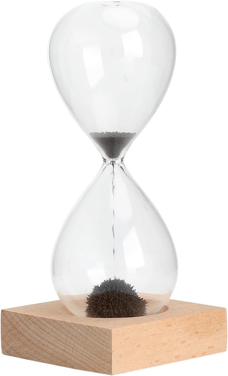 Zandloper met houten sokkel, zendecoratie voor bureau, kantoor en woonkamer, creatief patroon door magnetisch zand, cadeau-idee voor ontspanning en stressvermindering