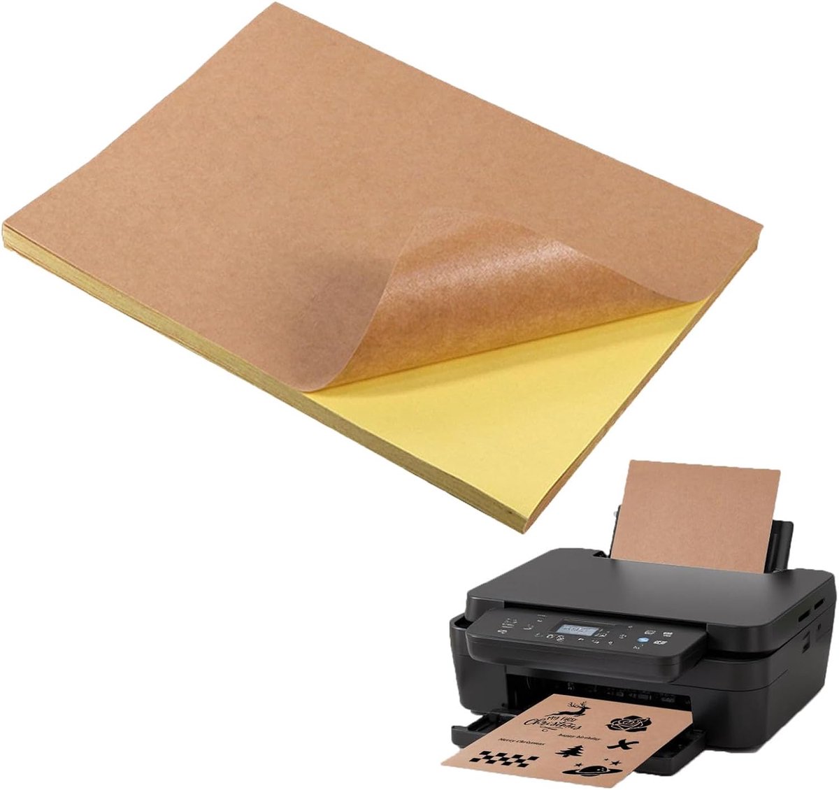 kraftpapieren stickers, 30 stuks, A4 kraftpapier, zelfklevende stickers, etiketten, stickers, papier, kraftpapier, printerpapier, zelfklevend, kopieerpapier voor laserafdrukken