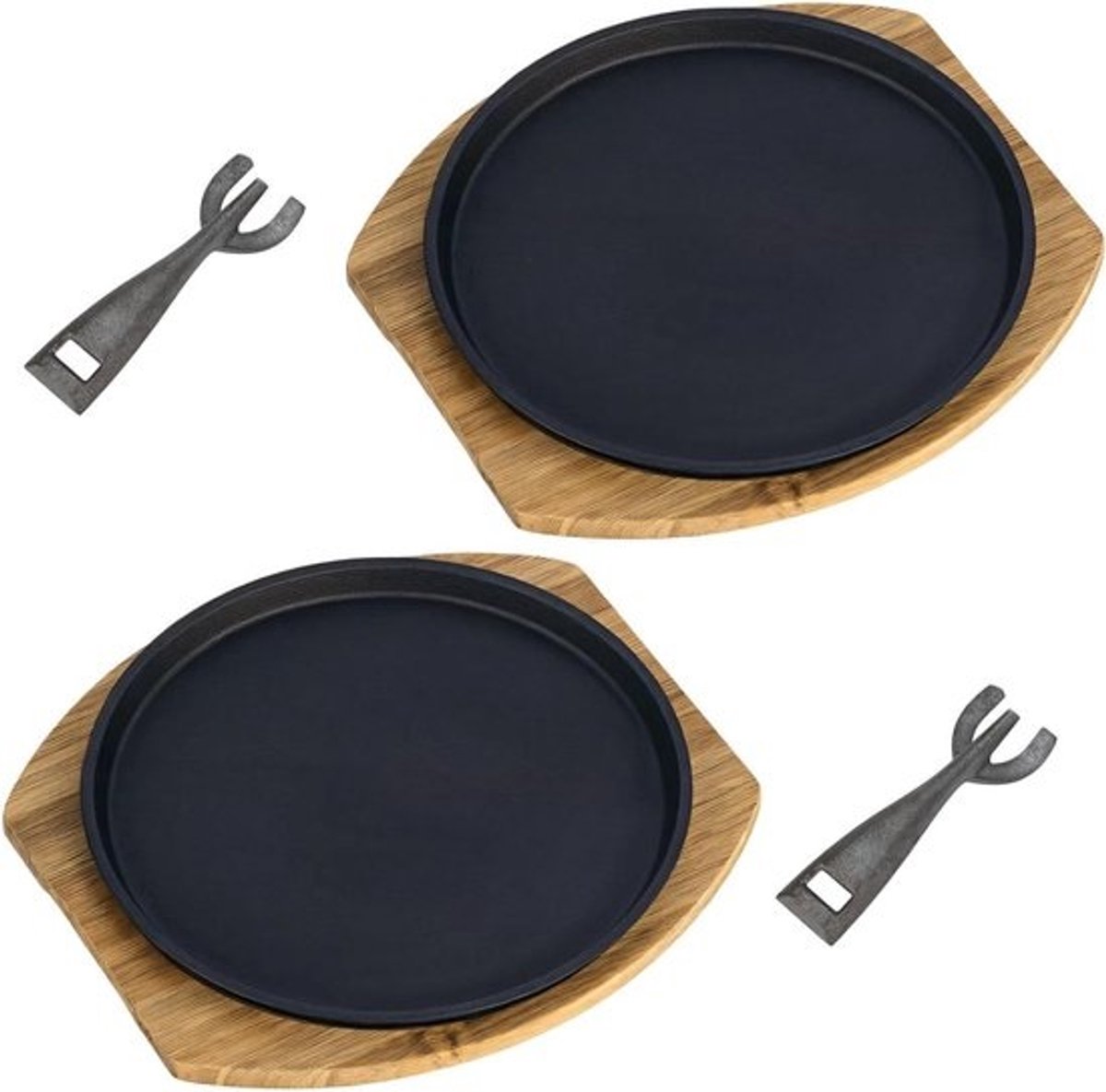 Steakborden Set - Sissende Platen - Grillen en Serveren - Hittebestendige Clips - 2 Stuks - Zwart