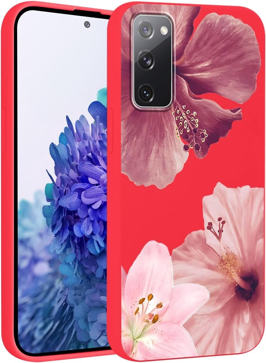 Beschermhoesje voor Samsung Galaxy S20 FE 5G / S20 Lite / S20 17 cm (6,7 inch), beschermhoes met esthetisch roze bloemenmotief, roze siliconen TPU, stootvast, camerabescherming, cover voor