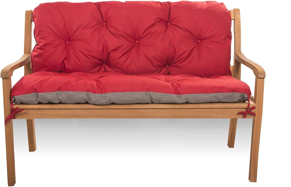 Zitkussen voor schommelbank, zitbank met rugleuning, tuinschommel, kussen, bankkussen, voor buiten, 120 x 60 x 50 cm, rood