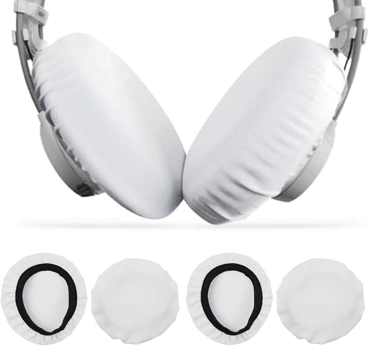 4 stuks oorkussens voor hoofdtelefoon, voor hoofdtelefoon van 6 tot 7,5 cm, tegen vuil, bescherming voor hoofdtelefoon, voor sportschool, sport (wit)