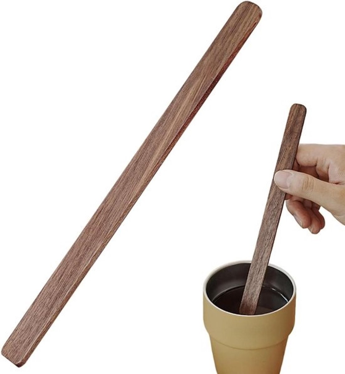 Houten Menglepel - Barlepel Cocktail - Dranken Mixen - Ergonomisch Handvat - 20 cm - Walnootkleur