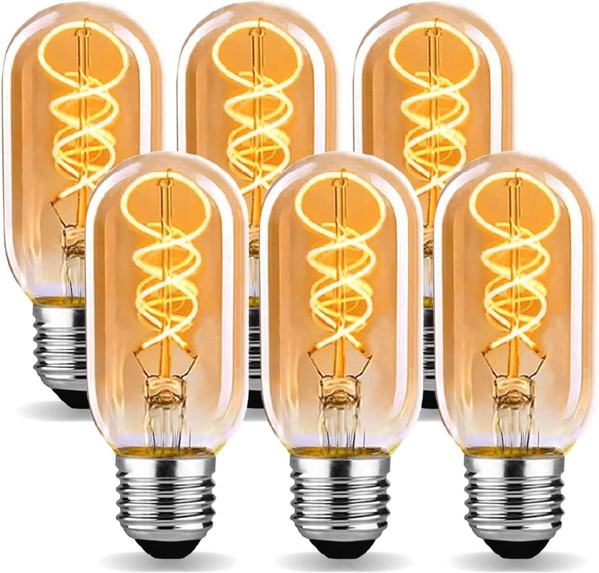 Lamp E27, Edison Vintage Lampe warm wit licht 2700K T45 4W gelijk aan 40W, Retro LED gloeilamp voor woonkamer/slaapkamer/eetkamer - amber, verpakking van 6