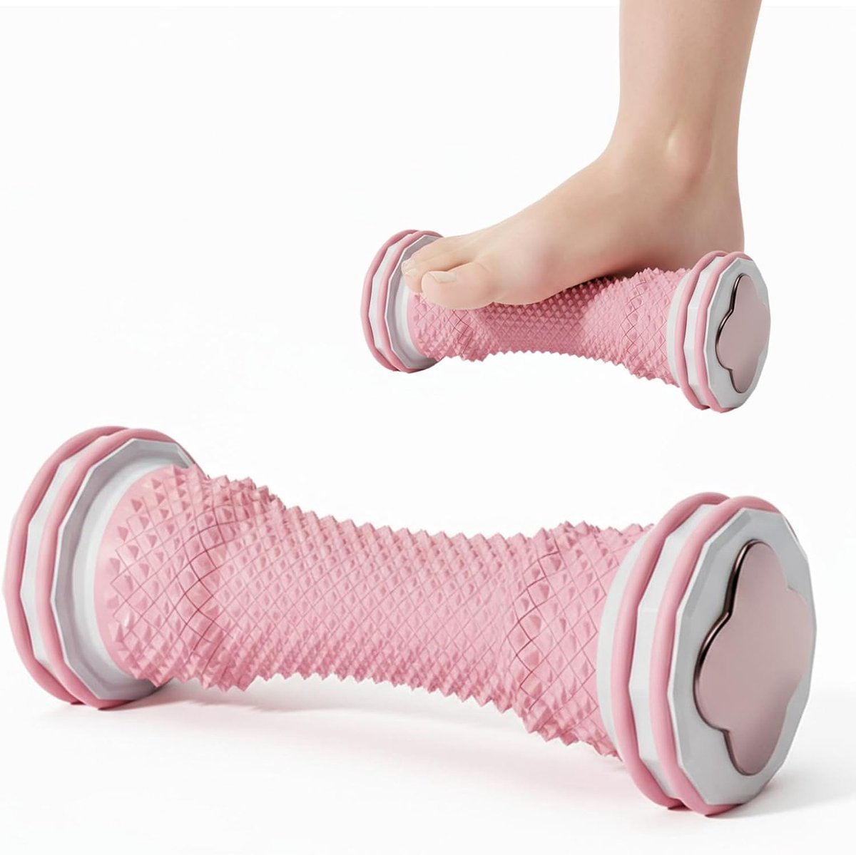 Voetmassagerol, bionische acupunctuur, draagbare rubberen massagerol ter ontlasting van de voetboog voor voetboog en plantaire fasciitis (roze)