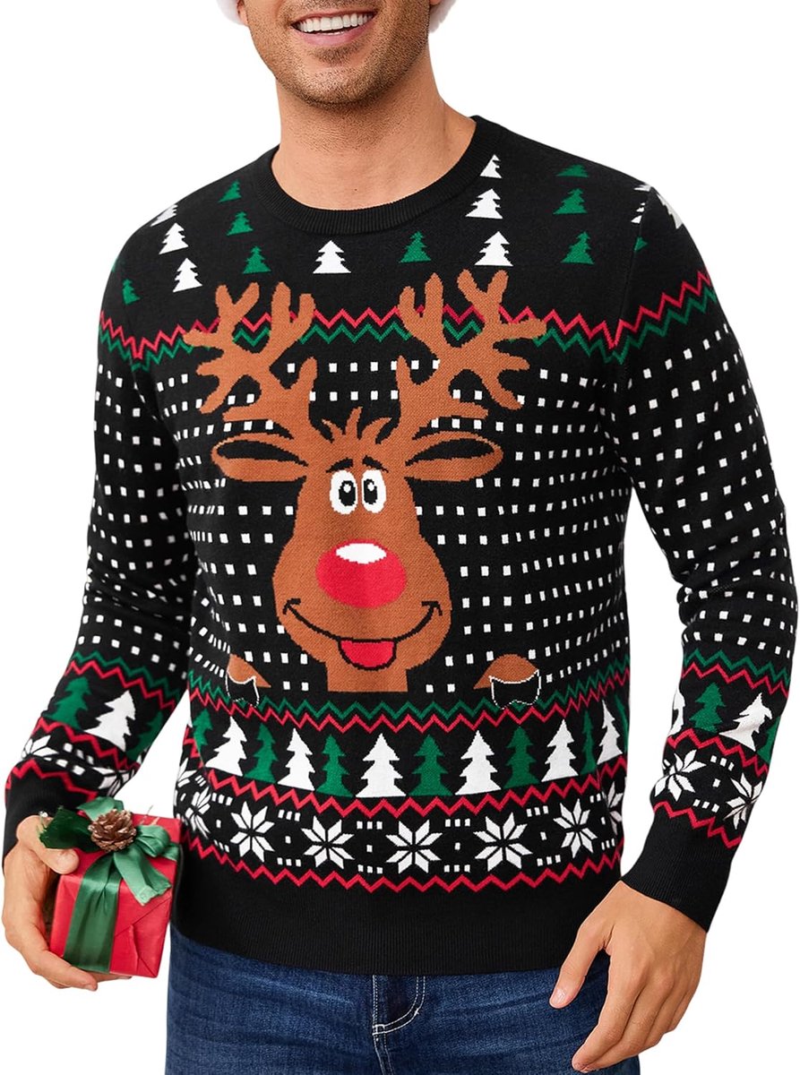 Kersttrui voor heren, winter, grappig, warm, kersttrui, lange mouwen, zacht, comfortabel, S-XXL