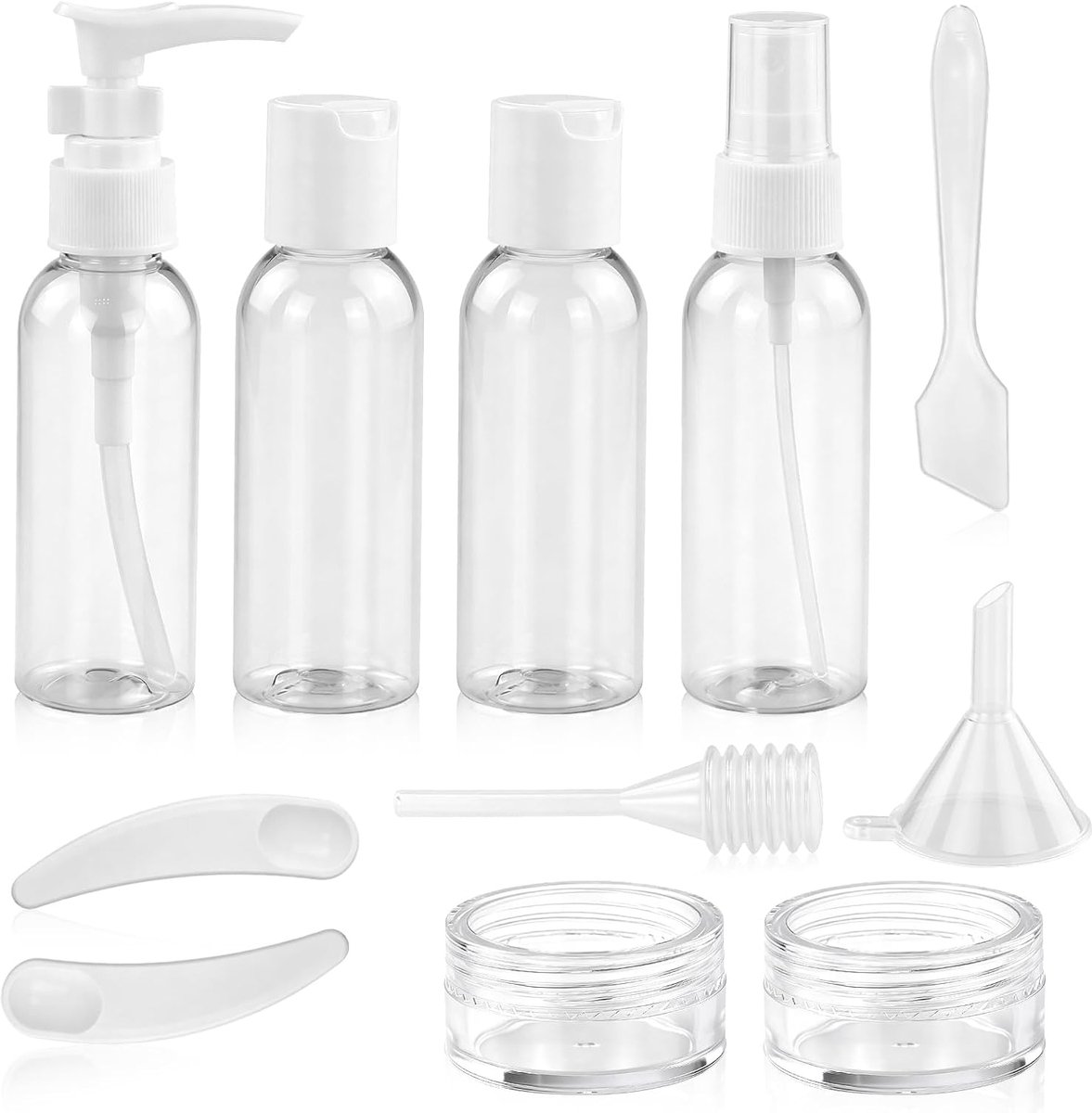 Reisflessen voor toiletartikelen, 11 stuks navulbare reiscontainers, plastic toiletartikelen containers met spuitflessen potten, doorzichtige toilettas, lekvrije reisaccessoires voor cosmetica