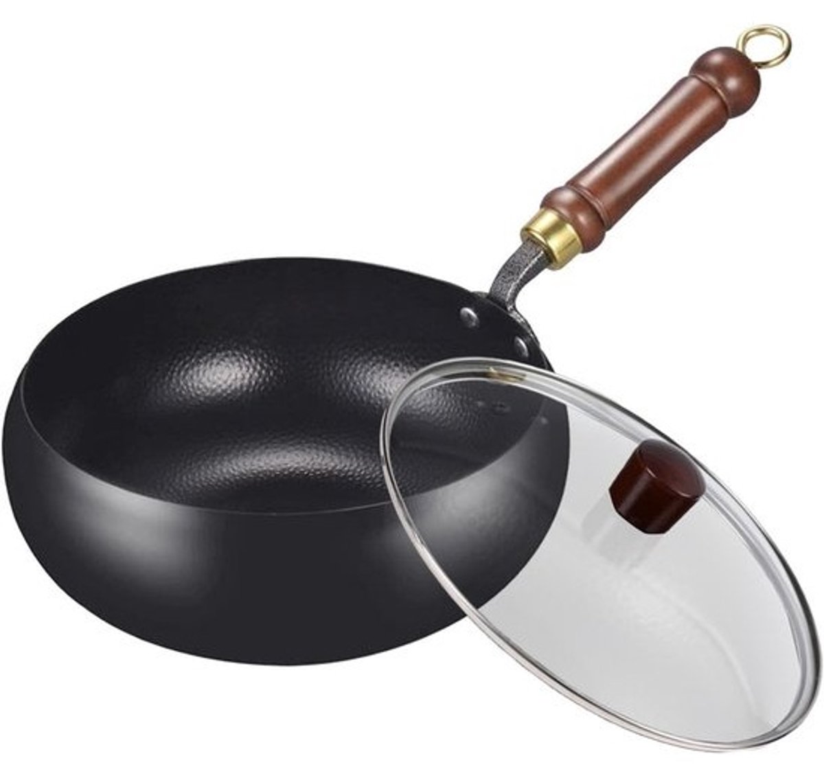 IJzeren pan - Wok pan - Thuis koken - Traditioneel vakmanschap - 24 cm - Zwart