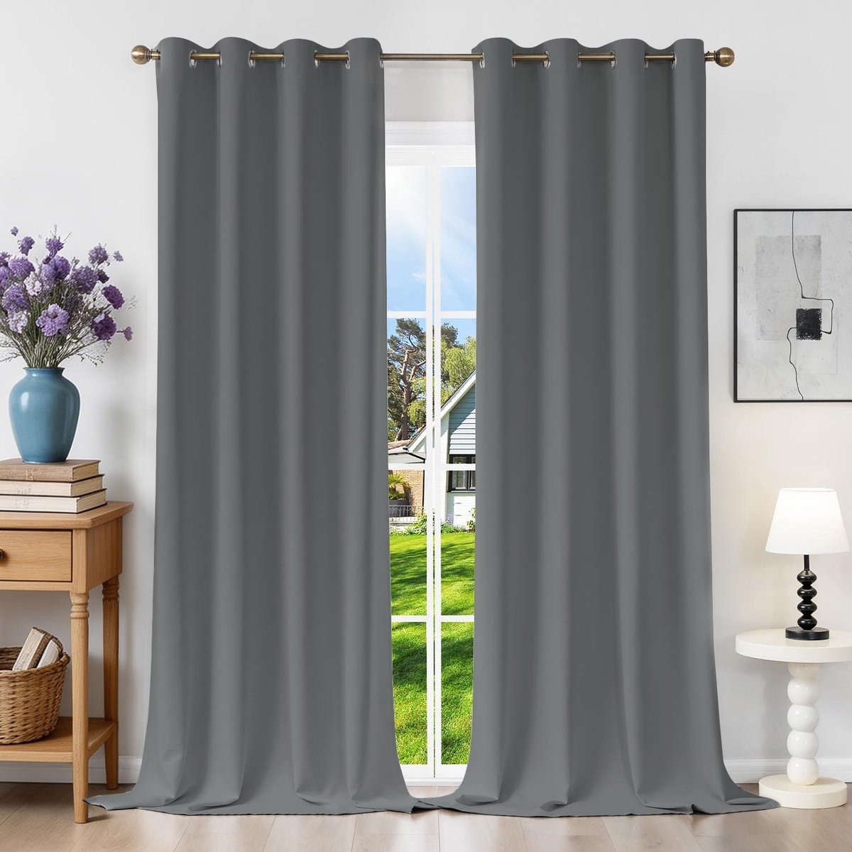 verduisteringsgordijn, isolerend, tegen kou, 140 x 260 cm (b x h), 2 stuks, raam, ondoorzichtig, lichtgrijs, met oogjes, hittebescherming, uv-bescherming, lawaai, binnen, decoratie