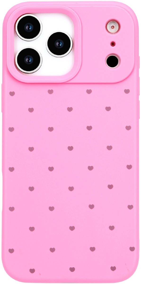 Hoesje Geschikt voor Apple iPhone 18 Pro - Neon Roze - Casemania Stevige Siliconen Back Cover met Hartjes Print