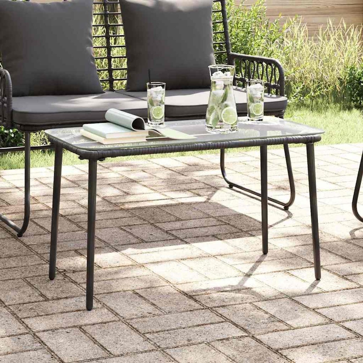 Zwart 80 x 40 x 45 cm Poly Rattan Weerbestendig Buiten Tafel Stalen Frame voor Tuin en Terras Dineren en Relaxen Eenvoudige Montage Duurzaam