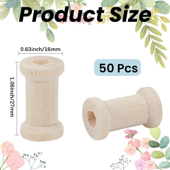 50 Stück Große Leere Holzspulen Für Garn Holzkordel Bandspule Schnur Naturbelassenes Unbehandeltes Stickgarn Spulenset Für Nähmaschinen Drahtbastelmaschinen Kunstprojekte Und DIY Projekte — afbeelding 2