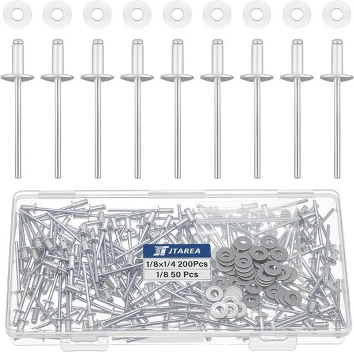 250x Aluminium Blindklinknagels 3,2 x 6,4 mm - Popnagels Open Punt Groot Hoofd Zilver
