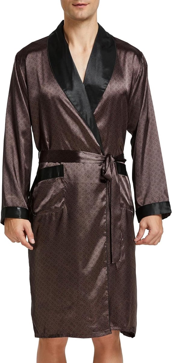 satijnen badjas voor heren met lange mouwen en korte broek