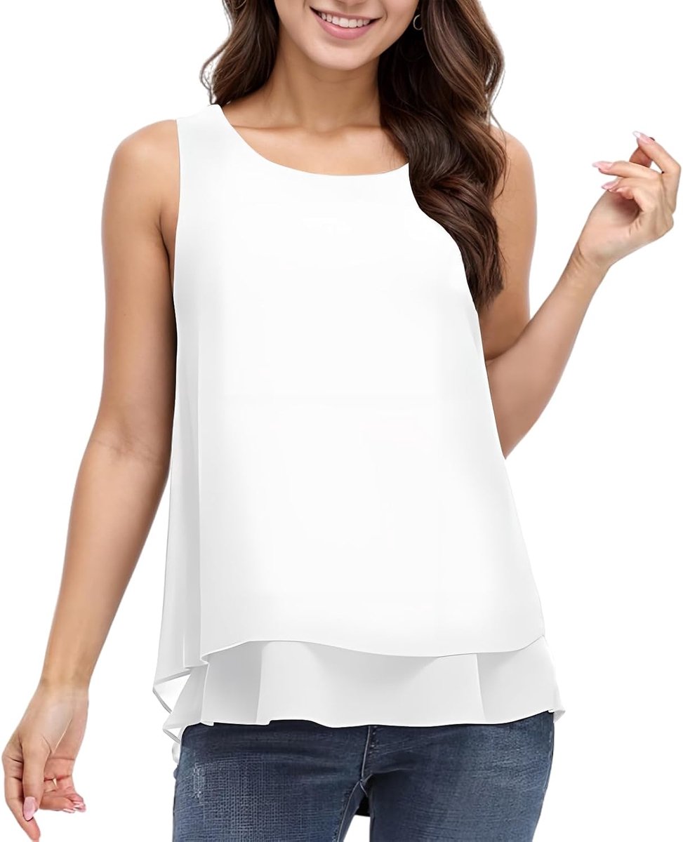 zomer chiffon tanktop ronde hals top dames elegant mouwloos T-shirt casual hemd top losse pasvorm