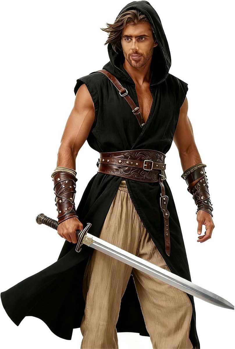tuniek voor heren, middeleeuws vest, cape voor Vikingkostuum, Halloween, carnaval