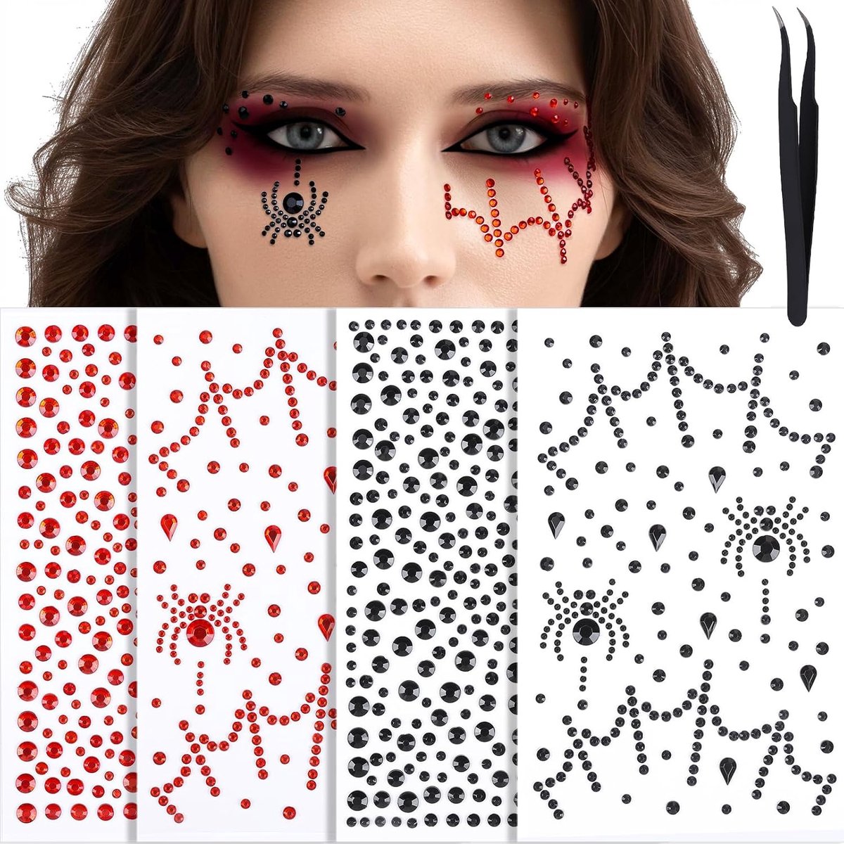 gezichtsstickers, glitterstenen, zelfklevende strass-steentjes
