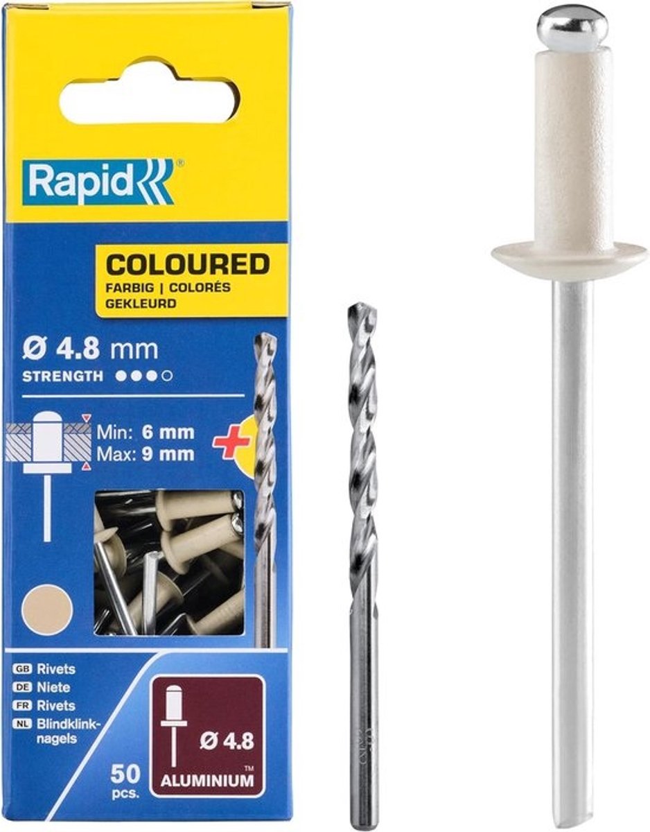 Blinde Klinknagels 4,8x12mm Crèmewit (50st) Inclusief Boortje