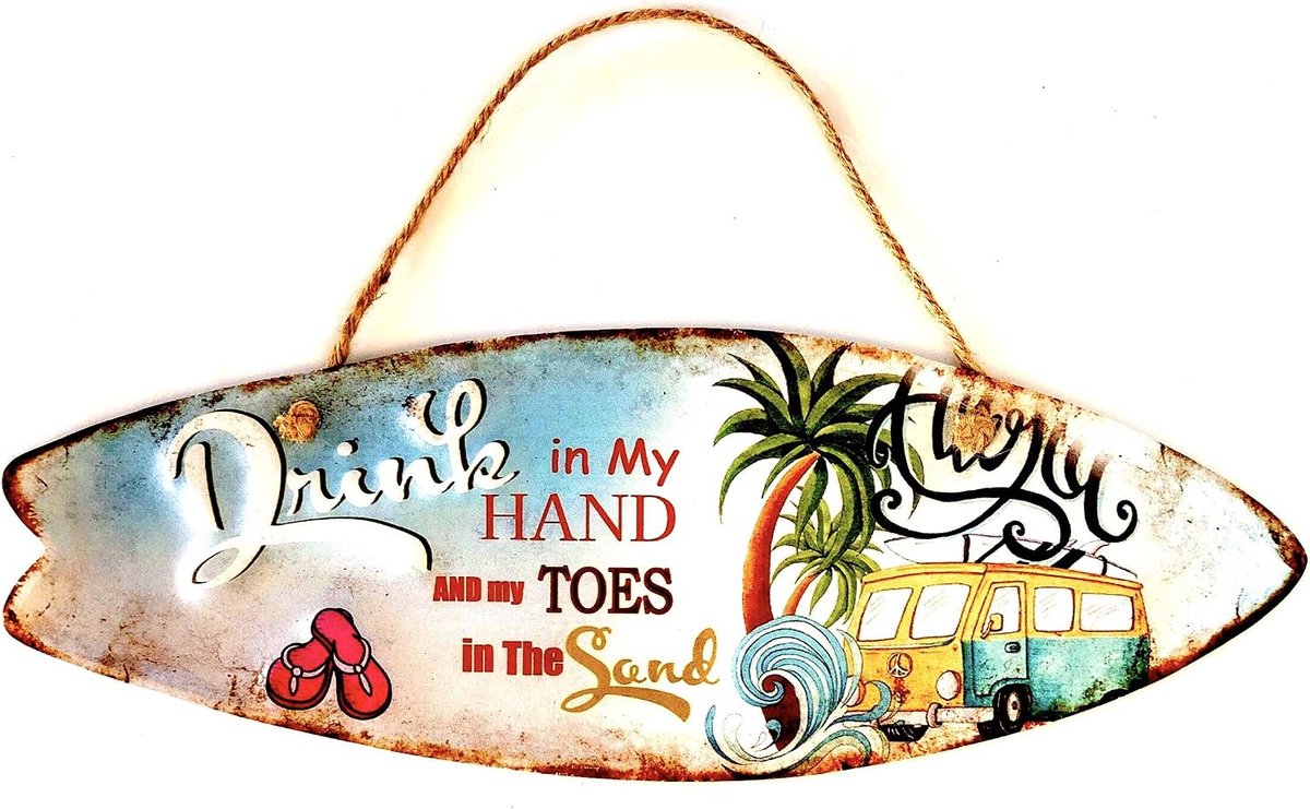 bord Surfen retrostijl wandbord voor pub restaurant bar retro bord decoratief bord in vintage-stijl accessoires voor woondecoratie jaren 50 huisdecoratie (Drink in My Hand and My Toes In The