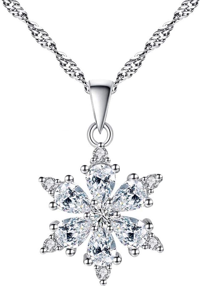 Kerst Sneeuwvlok Halsketting Kristal Kristalhelder Zirkonia Charm Sneeuw Sieraden 45cm Ketting Dames Ketting Sieraden, zilver, koper, Zirkonia