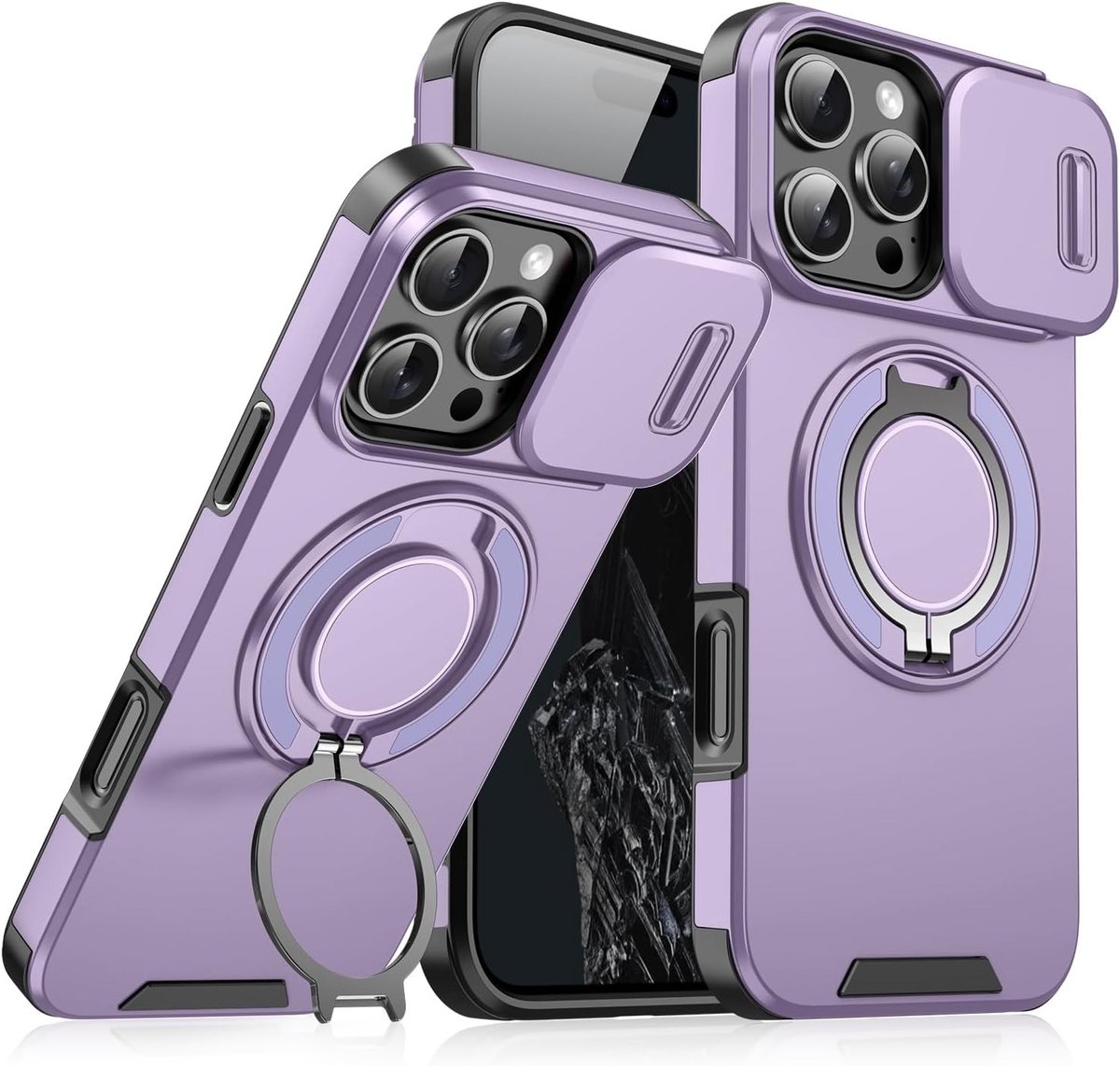 Beschermhoes voor 16 Pro met Schuifbare Cameraklep, Inclusief Houder voor Magnetische Autohouders, Slank en Robuust Ontwerp in Paars
