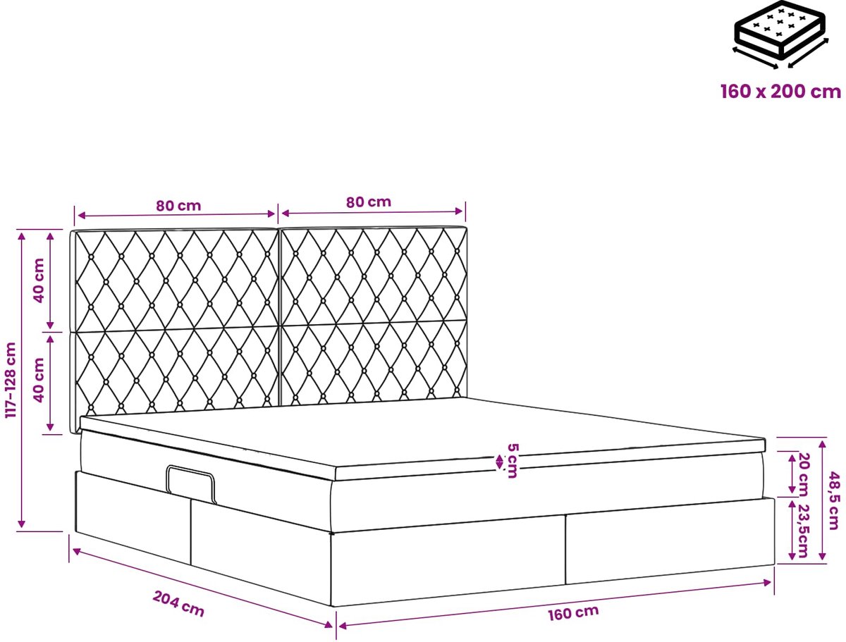 vidaXL LED - opbergbed - met - matras - Donkerblauw - 160 - x - 200 - cm - Fluweel