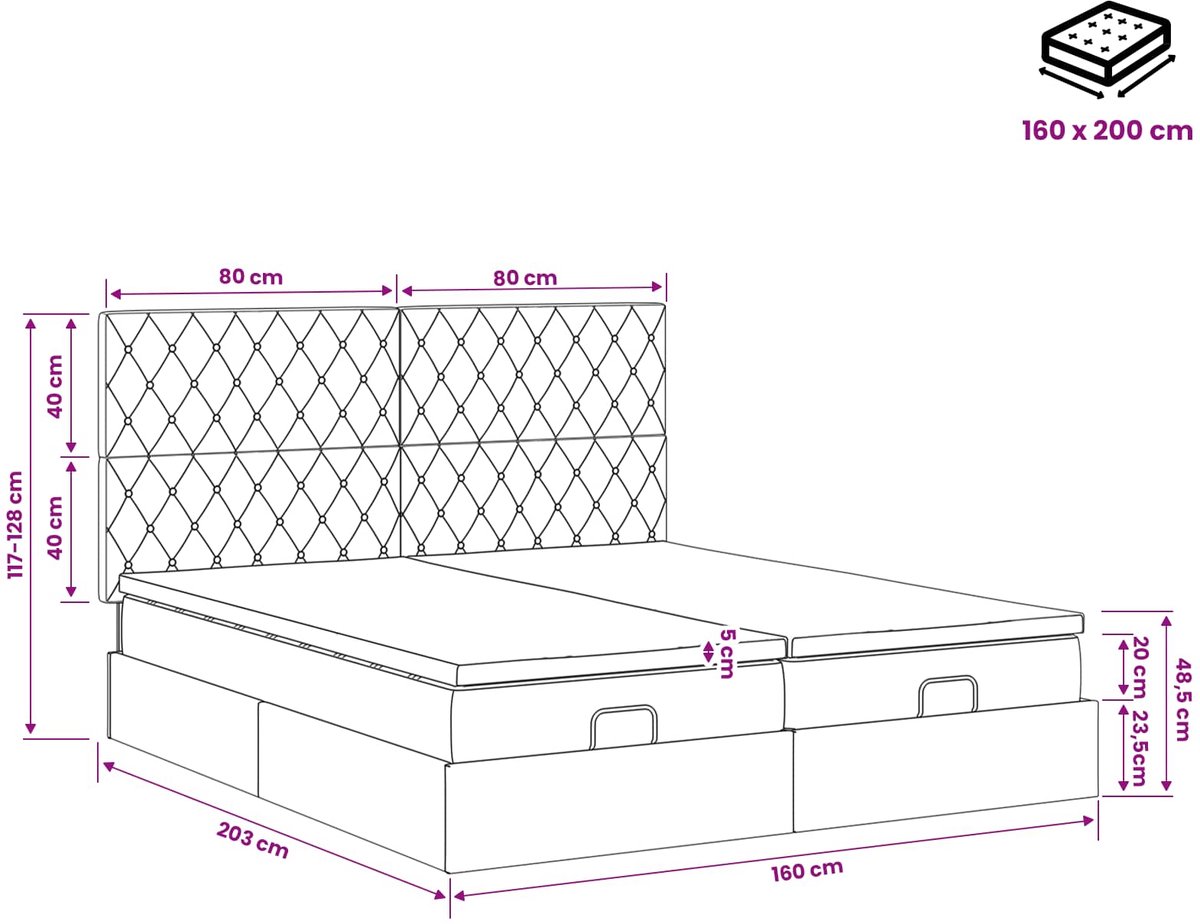 vidaXL Ottomaanse - Bed - met - Matras - en - LED - Donkerblauw - 160 - x - 200 - cm