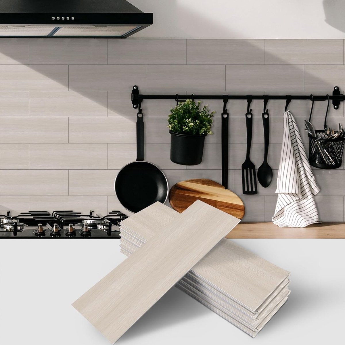 Muurstickers van pvc, 12 stuks, houtlook, zelfklevend, hittebestendig, waterdicht, backsplash voor keuken, woonkamer, slaapkamer, 10 cm x 30 cm