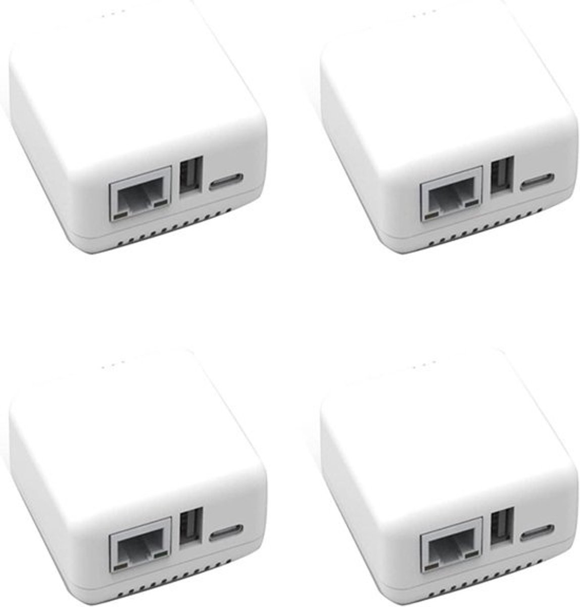 Mini Print Server - Netwerk Printer Adapter - Draadloos Printen - Compact Ontwerp - 4 stuks - Wit