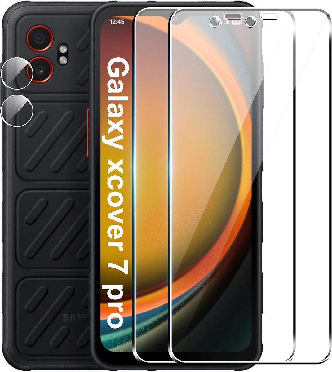 4 stuks beschermfolie voor Samsung Galaxy Xcover 7 Pro pantserglas, 2 + 2 stuks, pantserglas en camerabeschermfolie, 9H hardheid, bescherming glas, HD displaybeschermfolie, anti-kras, zonder