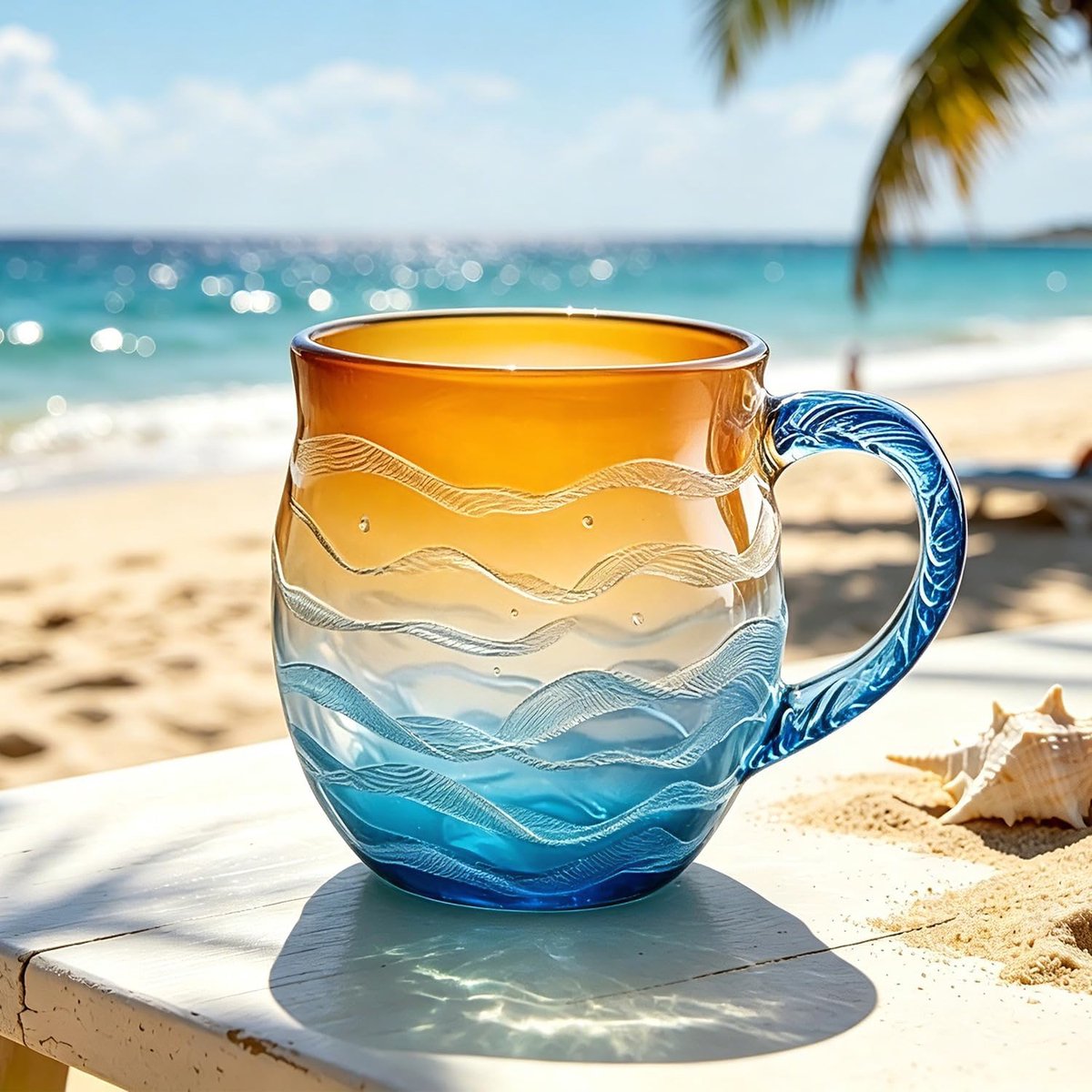 Golvend design, koffiekopjes, glas, grappige mok voor vriendin, handgemaakte koffiemok met oceaangolven, perfect voor strandfeesten