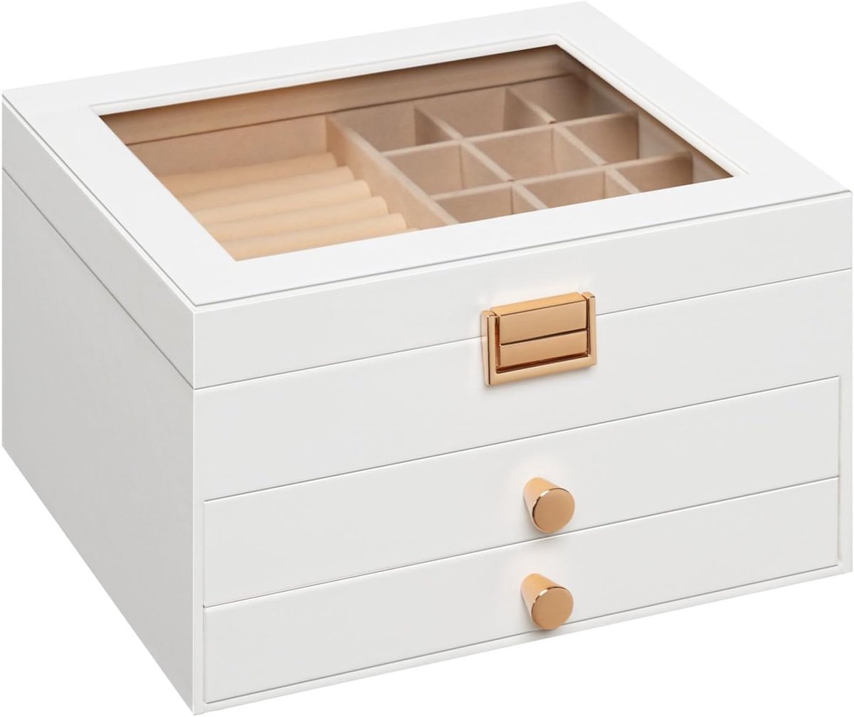Dailygoods - 3-laags Sieradendoos met Fluwelen Voering en Transparant Venster