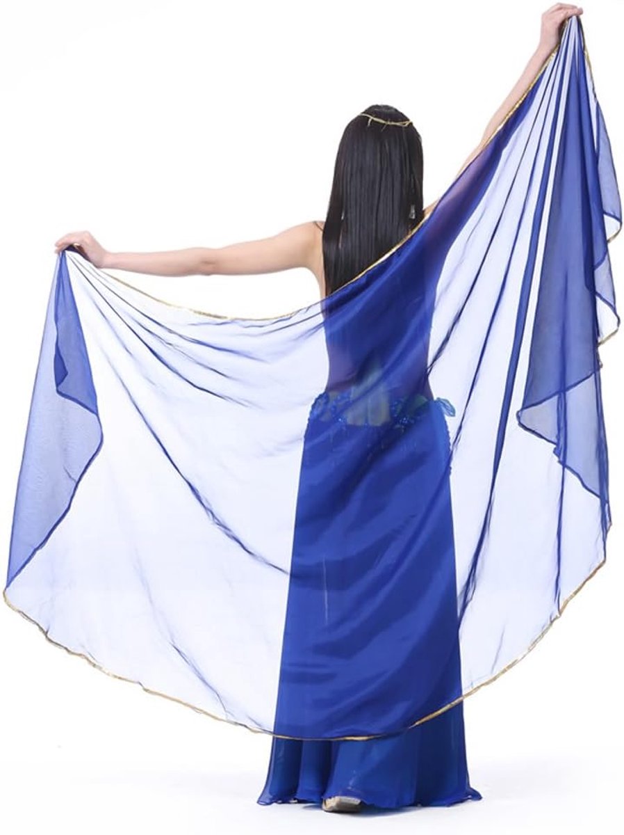 Chiffon Hand Scarf Belly Dance Costume Outfit Hip Scarf Sequin Trim Gold Shawls Veils (Dark Blue)