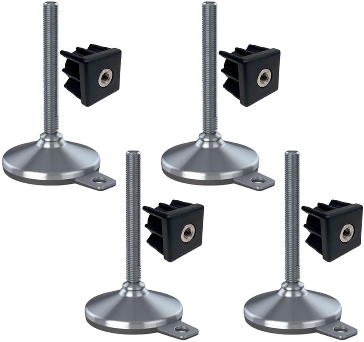 Voet 16x150x105mm, pad & bevestigingsgat+inzetstukken 40x40x2.0mm -Set van 4