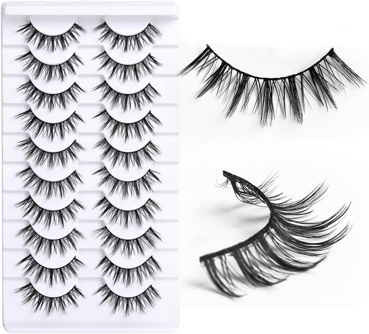 Natuurlijke Valse Wimpers Set van 10 Paren, Herbruikbare Fluffy Wimpers, Manga Stijl, 9-13 mm, Voor een Sexy en Charmante Ooglook