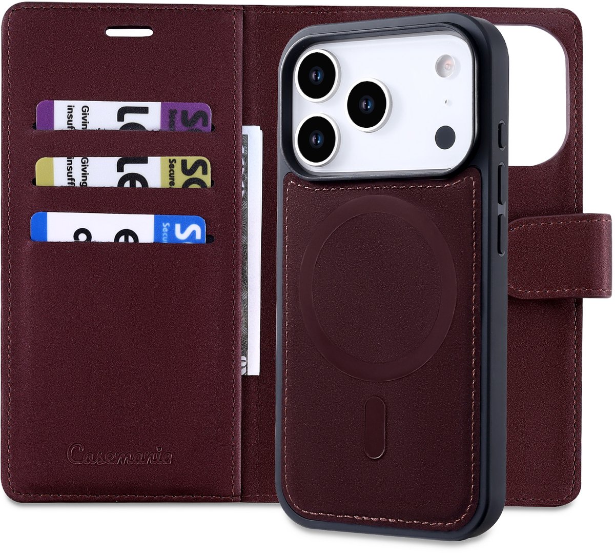 Casemania Hoesje Geschikt voor Apple iPhone 18 Pro Max - Mauve Taupe - 2 in 1 Bookcase met Velvet Finish - Geschikt voor MagSafe - Magnetisch Portemonnee Telefoonhoesje met Pasjeshouder en Afneembare Cover - Kunstleer Wallet Case