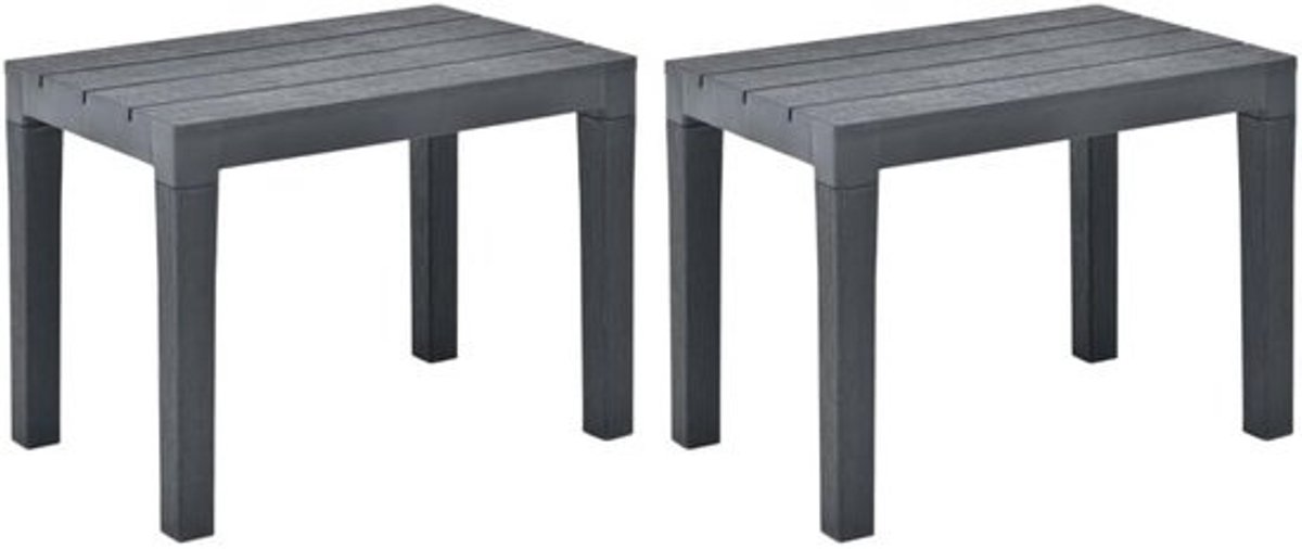 Set van 2 Kunststof Houtlook Tuinbanken Antraciet