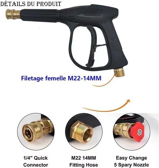 Hogedrukreinigerpistool, hogedrukpistool, hogedrukpistool, een verlengstang en 5 sproeikoppen met een mondstuk, 3000 PSI snelsluiting, hogedrukpistool, voor autowas — afbeelding 2