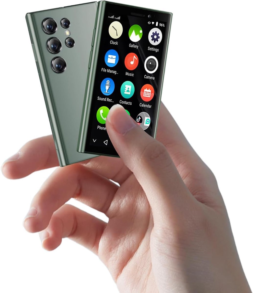 Mobiele telefoon, kleine smartphone voor kinderen, 3 inch HD-scherm, 2 GB RAM + 16 GB, compact, wifi, mobiele telefoon zonder contract (groen)