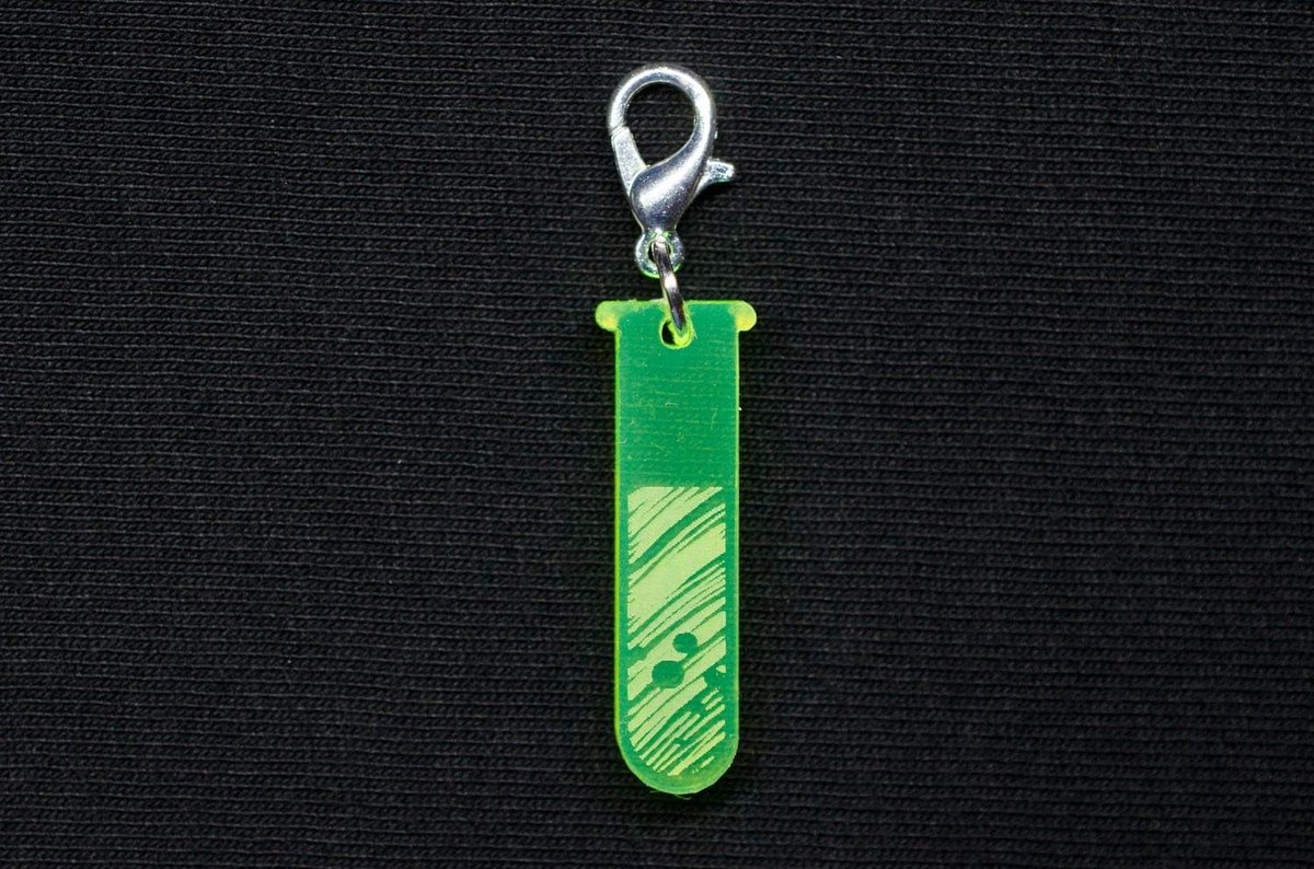 Reageerbuis acrylglas Charm Laboratorium Chemie neon - handgemaakte modesieraden I ketting hanger verzilverd - bedelhanger bedelarmband - hanger voor armband, 28mm, Metaal Katoen, Glas