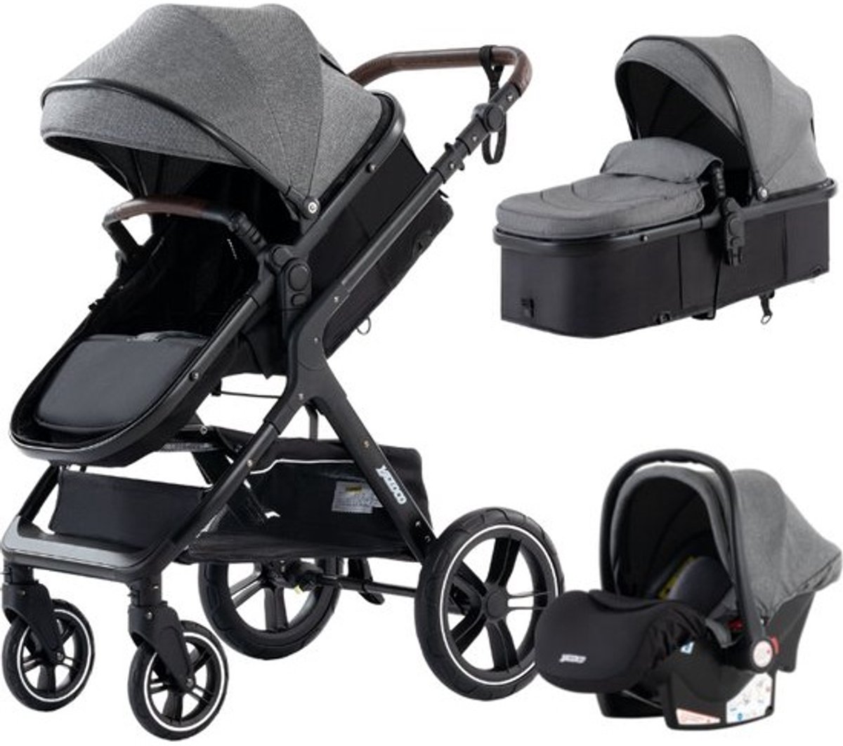 Luxe 3-in-1 Kinderwagen - Wandelwagen - Autostoeltje - Buggy - Inklapbaar - Zwart en Grijs - 0-36 Maanden