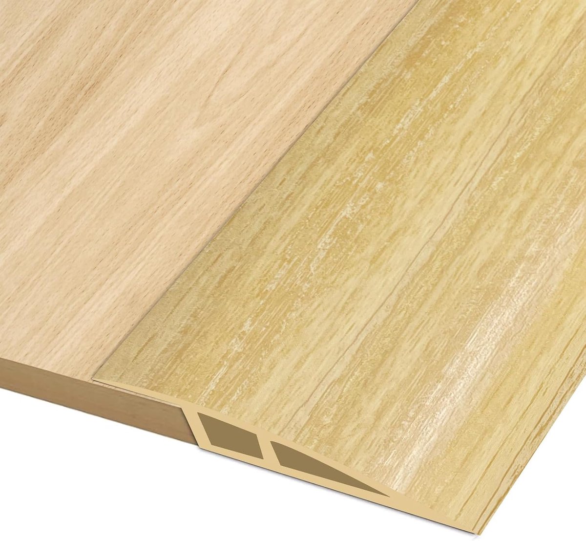 1m * 7cm PVC Overgangsprofiel Hoogtecompensatie Zelfklevend, Overgangslijst Vloerovergangsprofiel voor Hoogteverschil van 15~20mm, Overgangsstrip voor Vloeren en Laminaat (Lichte Houtnerf)