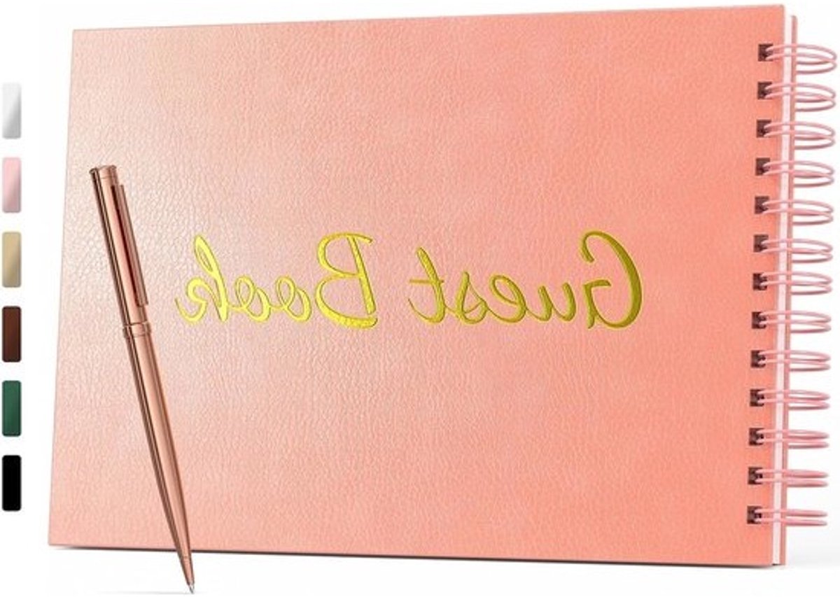 Gastenboek met Pen - Handtekening Plakboek - Feestelijke Herinneringen Verzamelen - Goud Vergulde Paginaranden