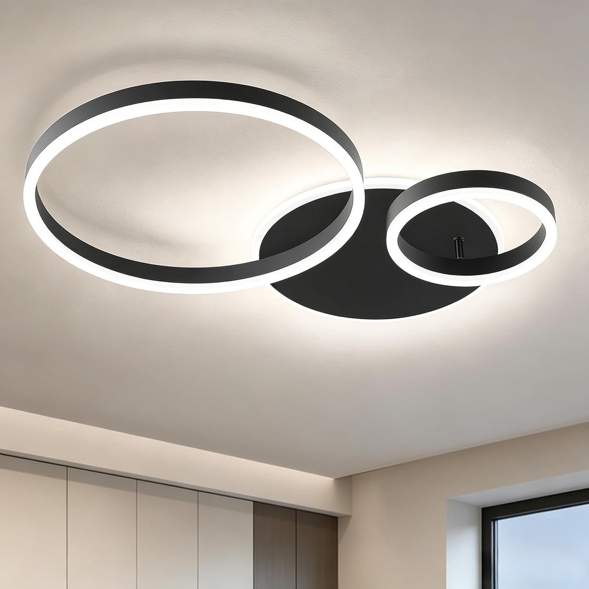 64cm 2 Ring Moderne Zwart LED Plafondlamp