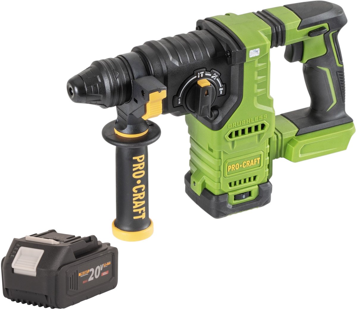 Procraft PHA30bb accu-boorhamer 20 V 2,8 J SDS plus borstelloos + 1x accu 4,0 Ah - zonder oplader